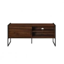 48 in. Dark Walnut Wood and Metal Modern Box-Leg TV Stand with Sliding Door for TVs Up to 50 in. by Welwick Designs -Deals Welwick Designs Store dark walnut welwick designs tv stands hd9363 77 1000