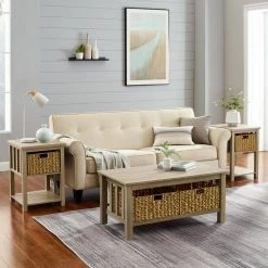 3-Piece Driftwood Mission Storage Coffee and Side Table Set with Baskets by Welwick Designs -Deals Welwick Designs Store driftwood welwick designs coffee tables hd8999 31 1000