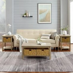3-Piece Driftwood Mission Storage Coffee and Side Table Set with Baskets by Welwick Designs