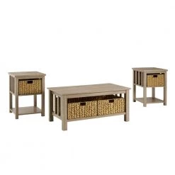 3-Piece Driftwood Mission Storage Coffee and Side Table Set with Baskets by Welwick Designs -Deals Welwick Designs Store driftwood welwick designs coffee tables hd8999 77 1000