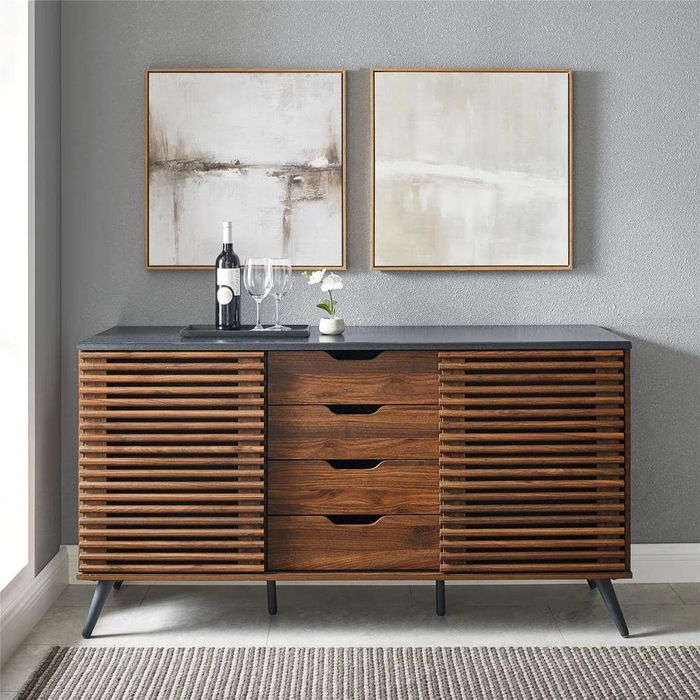 Ebony and Dark Walnut Wood Sideboard with Sliding Slatted Doors by Welwick Designs 9 Ebony and Dark Walnut Wood Sideboard with Sliding Slatted Doors by Welwick Designs - Image 9