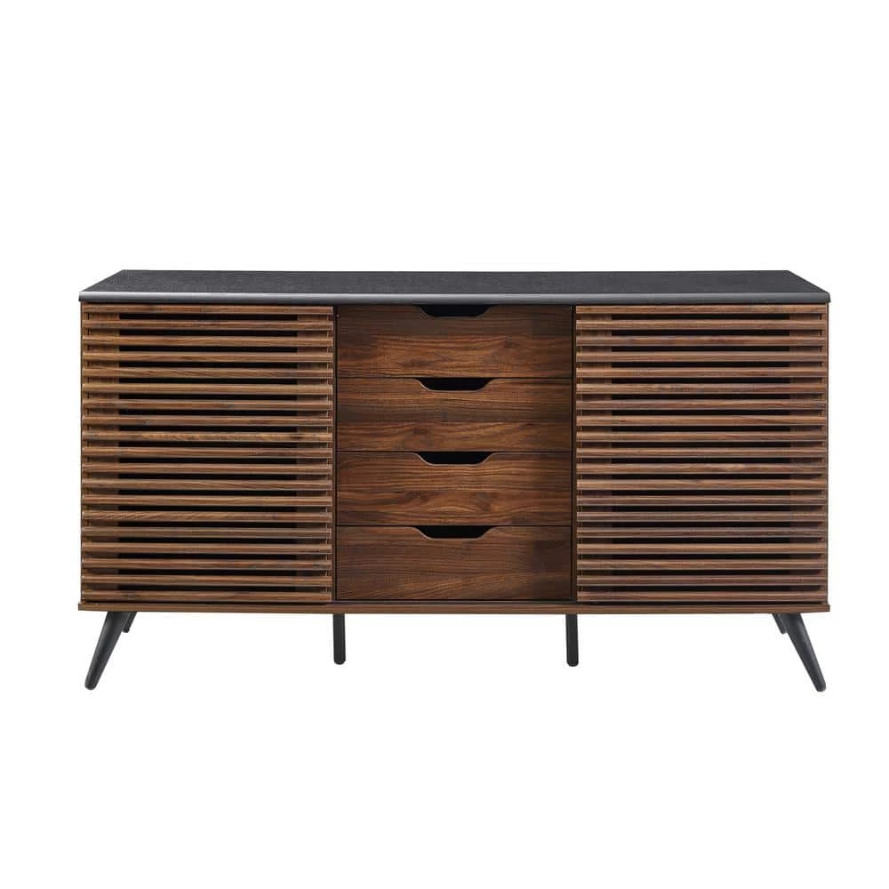 Ebony and Dark Walnut Wood Sideboard with Sliding Slatted Doors by Welwick Designs 1 Ebony and Dark Walnut Wood Sideboard with Sliding Slatted Doors by Welwick Designs