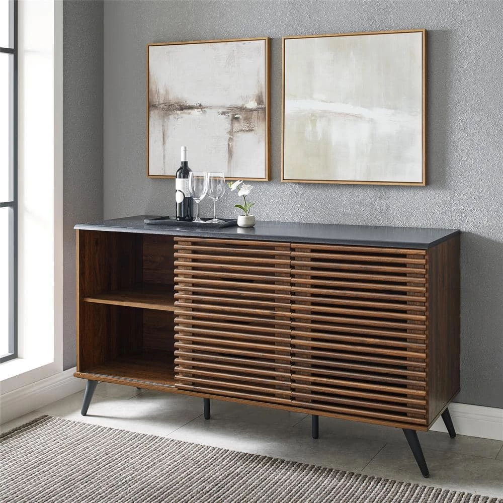 Ebony and Dark Walnut Wood Sideboard with Sliding Slatted Doors by Welwick Designs 6 Ebony and Dark Walnut Wood Sideboard with Sliding Slatted Doors by Welwick Designs - Image 6