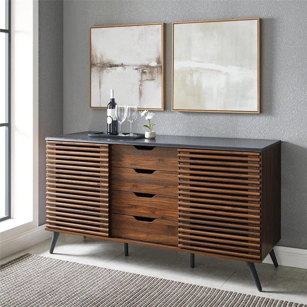 Ebony and Dark Walnut Wood Sideboard with Sliding Slatted Doors by Welwick Designs 4 Ebony and Dark Walnut Wood Sideboard with Sliding Slatted Doors by Welwick Designs - Image 4