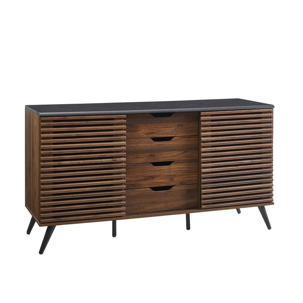 Ebony and Dark Walnut Wood Sideboard with Sliding Slatted Doors by Welwick Designs 2 Ebony and Dark Walnut Wood Sideboard with Sliding Slatted Doors by Welwick Designs - Image 2