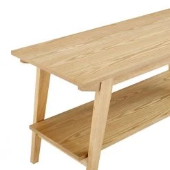 English Ash Wooden Scandinavian Bench with Lower Shelf by Welwick Designs -Deals Welwick Designs Store english ash welwick designs dining benches hd9448 4f 1000