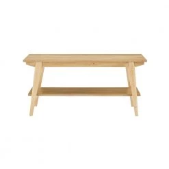 English Ash Wooden Scandinavian Bench with Lower Shelf by Welwick Designs