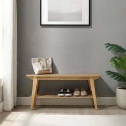 English Ash Wooden Scandinavian Bench with Lower Shelf by Welwick Designs -Deals Welwick Designs Store english ash welwick designs dining benches hd9448 c3 1000