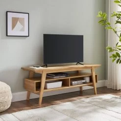 47 in. English Ash Wooden Scandinavian TV Stand for TVs up to 50 in. with Open Storage by Welwick Designs -Deals Welwick Designs Store english ash welwick designs tv stands hd9452 31 1000