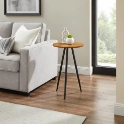 15.75 in. English Oak/Black Metal Modern Tripod-Leg Side Table by Welwick Designs -Deals Welwick Designs Store english oak black metal welwick designs end side tables hd9272 31 1000