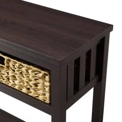 47.5 in. Espresso Rectangle Composite Wood Mission Style Storage Console Table with 2-PVC Rattan Baskets by Welwick Designs -Deals Welwick Designs Store espresso welwick designs console tables hd8878 1d 1000