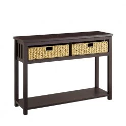 47.5 in. Espresso Rectangle Composite Wood Mission Style Storage Console Table with 2-PVC Rattan Baskets by Welwick Designs -Deals Welwick Designs Store espresso welwick designs console tables hd8878 66 1000