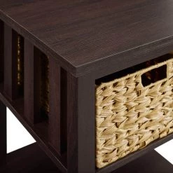 18 in. Espresso Wood Mission Style Storage Side Table with 1-PVC Rattan Basket by Welwick Designs 13 18 in. Espresso Wood Mission Style Storage Side Table with 1-PVC Rattan Basket by Welwick Designs -Deals Welwick Designs Store espresso welwick designs end side tables hd8875 1d 1000