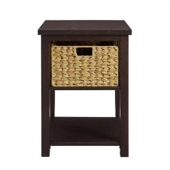 18 in. Espresso Wood Mission Style Storage Side Table with 1-PVC Rattan Basket by Welwick Designs 14 18 in. Espresso Wood Mission Style Storage Side Table with 1-PVC Rattan Basket by Welwick Designs -Deals Welwick Designs Store espresso welwick designs end side tables hd8875 66 1000