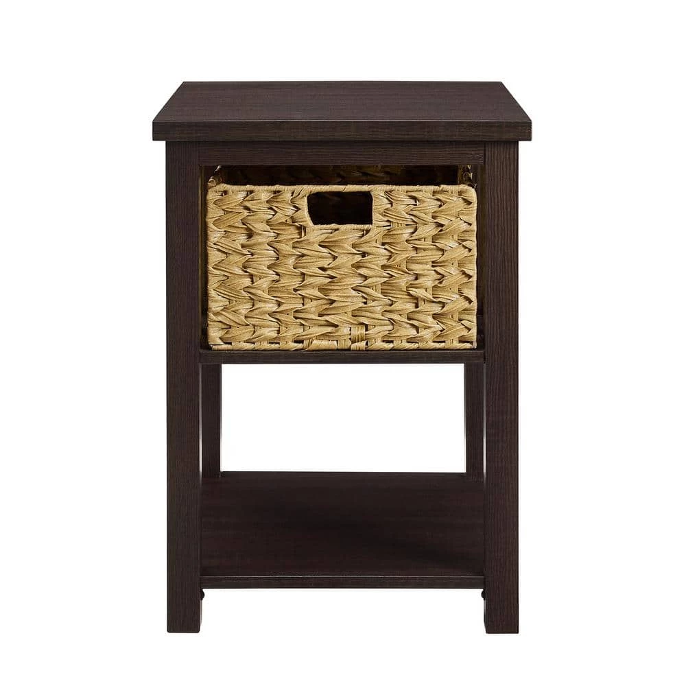 18 in. Espresso Wood Mission Style Storage Side Table with 1-PVC Rattan Basket by Welwick Designs 6 18 in. Espresso Wood Mission Style Storage Side Table with 1-PVC Rattan Basket by Welwick Designs - Image 6