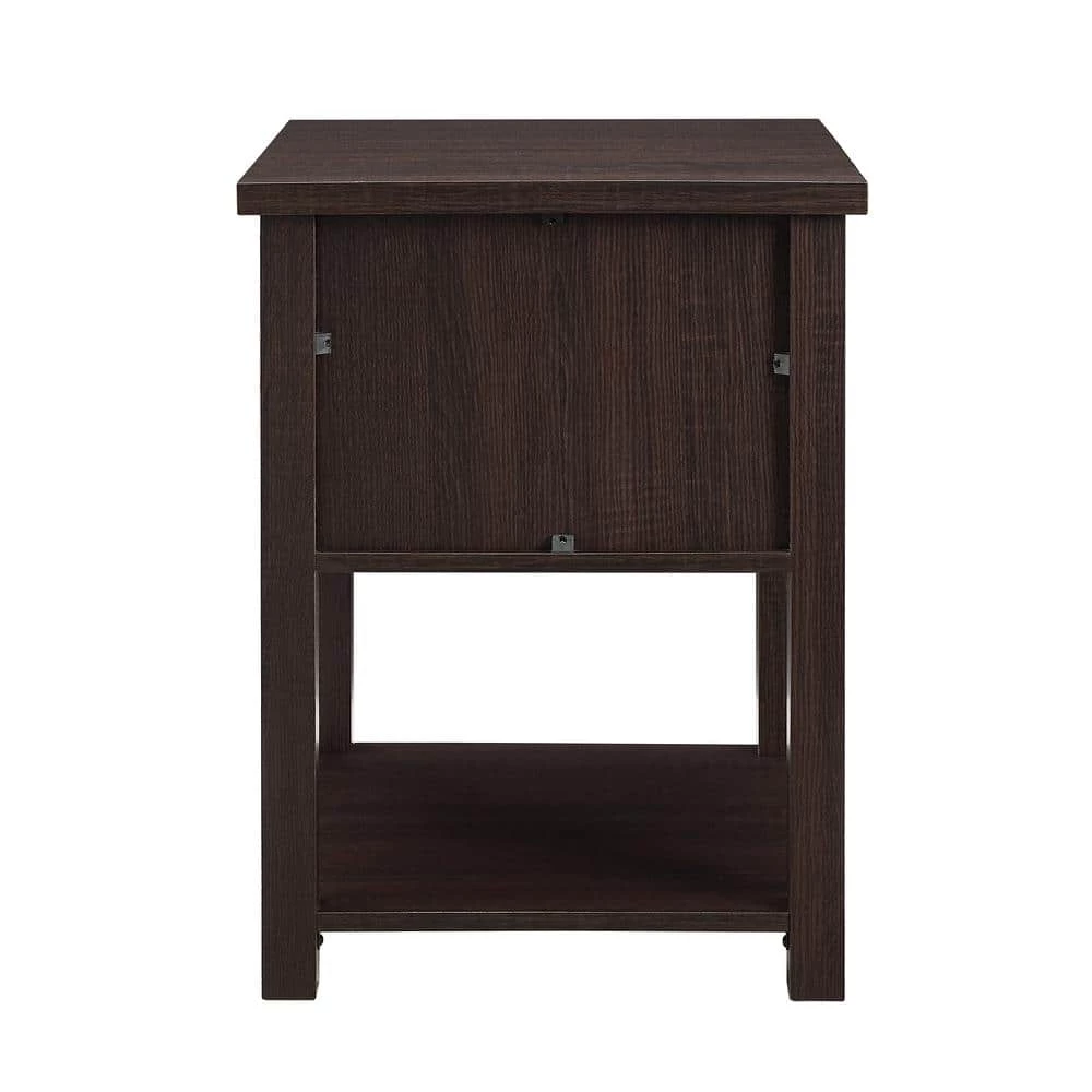 18 in. Espresso Wood Mission Style Storage Side Table with 1-PVC Rattan Basket by Welwick Designs 7 18 in. Espresso Wood Mission Style Storage Side Table with 1-PVC Rattan Basket by Welwick Designs - Image 7