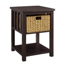 18 in. Espresso Wood Mission Style Storage Side Table with 1-PVC Rattan Basket by Welwick Designs 16 18 in. Espresso Wood Mission Style Storage Side Table with 1-PVC Rattan Basket by Welwick Designs -Deals Welwick Designs Store espresso welwick designs end side tables hd8875 c3 1000