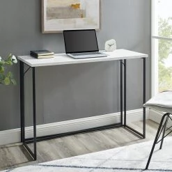 Rectangle 42 in. Faux White Marble Wood and Metal Modern Y-Leg Writing Desk by Welwick Designs -Deals Welwick Designs Store faux white marble welwick designs writing desks hd8986 31 1000