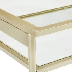 42 in. Gold Metal and Glass 2-Tier Modern Coffee Table by Welwick Designs -Deals Welwick Designs Store gold welwick designs coffee tables hd8787 1d 1000