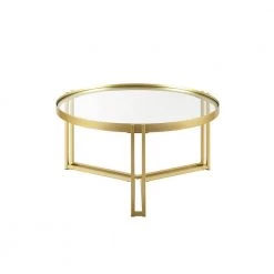 33 in. Gold Metal Modern Glam Round Glass Tray-Top Coffee Table by Welwick Designs -Deals Welwick Designs Store gold welwick designs coffee tables hd9267 1d 1000