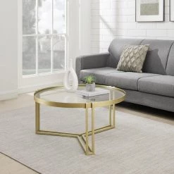 33 in. Gold Metal Modern Glam Round Glass Tray-Top Coffee Table by Welwick Designs -Deals Welwick Designs Store gold welwick designs coffee tables hd9267 31 1000