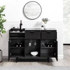 Graphite Wood Modern Bar Storage Cabinet with Reversible Bottle Shelves by Welwick Designs