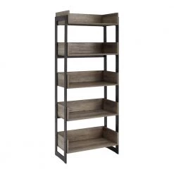64 in. Gray Wash Wood and Metal 5-Shelf Bookcase by Welwick Designs -Deals Welwick Designs Store gray wash welwick designs bookcases bookshelves hd8646 77 1000