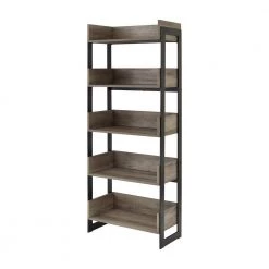 64 in. Gray Wash Wood and Metal 5-Shelf Bookcase by Welwick Designs -Deals Welwick Designs Store gray wash welwick designs bookcases bookshelves hd8646 a0 1000