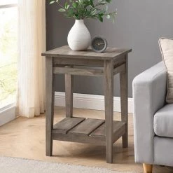 15.75 in. Grey Wash Wood Farmhouse Side Table with Lower Plank Shelf by Welwick Designs -Deals Welwick Designs Store gray wash welwick designs end side tables hd8763 fa 1000