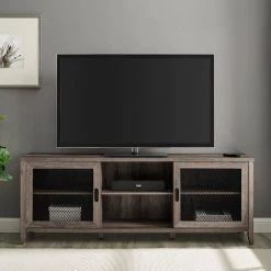70 in. Gray Wash Composite TV Stand with Storage Doors (Max tv size 78 in.) by Welwick Designs -Deals Welwick Designs Store gray wash welwick designs tv stands hd8353 1d 1000