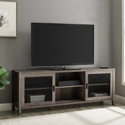 70 in. Gray Wash Composite TV Stand with Storage Doors (Max tv size 78 in.) by Welwick Designs