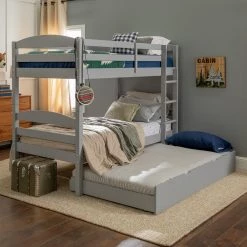 Solid Wood Twin over Twin Bunk Bed + Storage/Trundle Bed - Grey by Welwick Designs