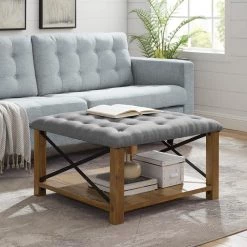 30 in. Grey Farmhouse Tufted Ottoman by Welwick Designs