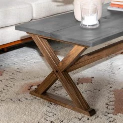 48 in. Grey and Brown Solid Wood Distressed Farmhouse Trestle Coffee Table by Welwick Designs -Deals Welwick Designs Store grey and brown welwick designs coffee tables hd8795 c3 1000