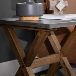 22 in. Grey and Brown Solid Wood Distressed Farmhouse Trestle Side Table by Welwick Designs -Deals Welwick Designs Store grey and brown welwick designs end side tables hd8766 1d 1000
