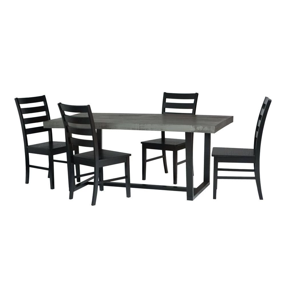 5-Piece Grey/Black Farmhouse Dining Set Seats 4 by Welwick Designs 3 5-Piece Grey/Black Farmhouse Dining Set Seats 4 by Welwick Designs - Image 3
