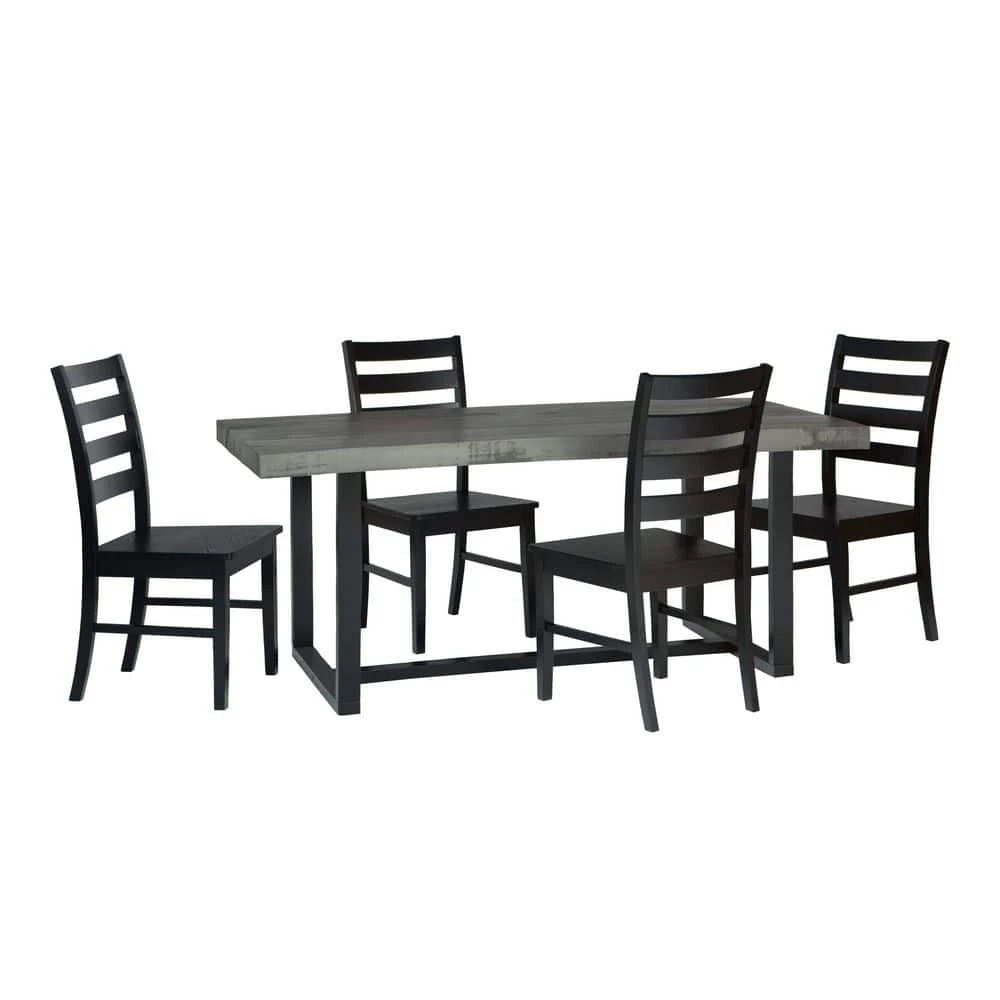 5-Piece Grey/Black Farmhouse Dining Set Seats 4 by Welwick Designs 1 5-Piece Grey/Black Farmhouse Dining Set Seats 4 by Welwick Designs