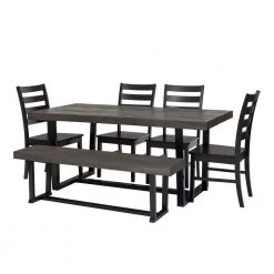 6-Piece Grey/Black Farmhouse Dining Set Seats 6 by Welwick Designs -Deals Welwick Designs Store grey black welwick designs dining room sets hd9418 40 1000