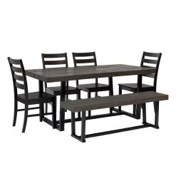 6-Piece Grey/Black Farmhouse Dining Set Seats 6 by Welwick Designs