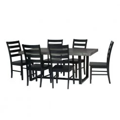 7-Piece Grey/Black Farmhouse Dining Set Seats 6 by Welwick Designs -Deals Welwick Designs Store grey black welwick designs dining room sets hd9420 40 1000