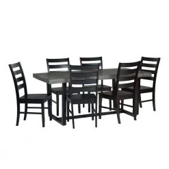 7-Piece Grey/Black Farmhouse Dining Set Seats 6 by Welwick Designs