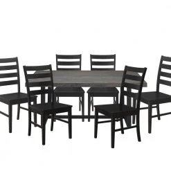 7-Piece Grey/Black Farmhouse Dining Set Seats 6 by Welwick Designs -Deals Welwick Designs Store grey black welwick designs dining room sets hd9420 77 1000