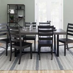 7-Piece Grey/Black Farmhouse Dining Set Seats 6 by Welwick Designs -Deals Welwick Designs Store grey black welwick designs dining room sets hd9420 c3 1000