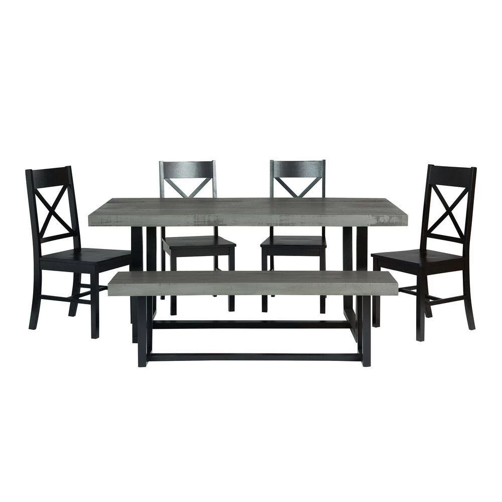 6-Piece Meridian Grey/Black Farmhouse Dining Set Seats 6 by Welwick Designs 9 6-Piece Meridian Grey/Black Farmhouse Dining Set Seats 6 by Welwick Designs - Image 9