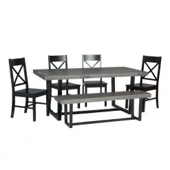 6-Piece Meridian Grey/Black Farmhouse Dining Set Seats 6 by Welwick Designs