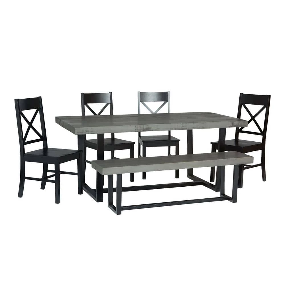 6-Piece Meridian Grey/Black Farmhouse Dining Set Seats 6 by Welwick Designs 1 6-Piece Meridian Grey/Black Farmhouse Dining Set Seats 6 by Welwick Designs