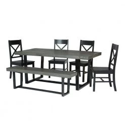 6-Piece Meridian Grey/Black Farmhouse Dining Set Seats 6 by Welwick Designs 24 6-Piece Meridian Grey/Black Farmhouse Dining Set Seats 6 by Welwick Designs -Deals Welwick Designs Store grey black welwick designs dining room sets hd9424 fa 1000