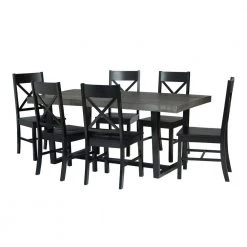 7-Piece Meridian Grey/Black Farmhouse Dining Set Seats 6 by Welwick Designs -Deals Welwick Designs Store grey black welwick designs dining room sets hd9426 40 1000