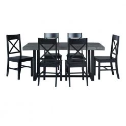 7-Piece Meridian Grey/Black Farmhouse Dining Set Seats 6 by Welwick Designs