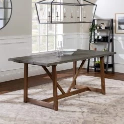 72 in. Grey/Brown Solid Wood Trestle Dining Table by Welwick Designs -Deals Welwick Designs Store grey brown welwick designs kitchen dining tables hd8512 44 1000